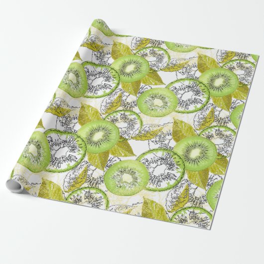 Kiwi, fruchtig, grün und weiß, frisch, saftig, wei geschenkpapier (Ungerollt)