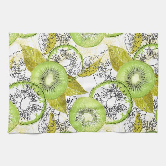 Kiwi, fruchtig, grün und weiß, frisch, saftig, wei geschirrtuch (Horizontal)