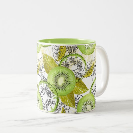 Kiwi, fruchtig, grün und weiß, frisch, saftig, wei zweifarbige tasse (VorderseiteRechts)