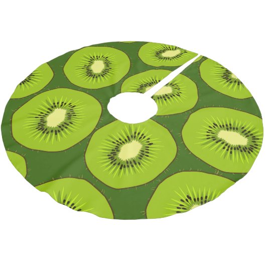 Kiwi Fruchtscheiben: dunkelgrün. Polyester Weihnachtsbaumdecke (Schrägansicht)