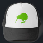 Kiwi Green Bird Truckerkappe<br><div class="desc">Grüne Kiwi-Silhouette vor weißem Hintergrund. Wenn Sie Text in derselben Farbe hinzufügen möchten,  verwenden Sie 66cc00 für den Code.</div>