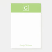 Kiwi Green Gerahmt Monogram Personalisiert Post-it Klebezettel (Vorderseite)