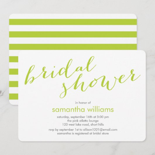 Kiwi Green Stripes Brautparty Einladung (Vorne/Hinten)