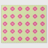 Kiwi-Grün u. Fuschia Zickzack-Muster-Monogramm Geschenkpapier (Flach)