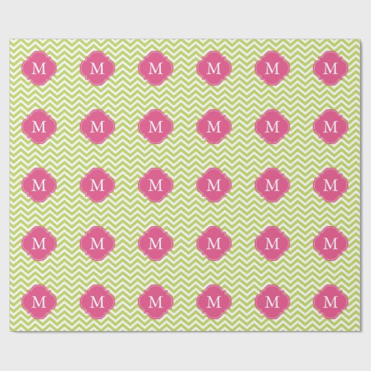 Kiwi-Grün u. Fuschia Zickzack-Muster-Monogramm Geschenkpapier (Flach)