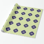 Kiwi-grünes u. blaues Zickzack-Muster-Monogramm Geschenkpapier (Ungerollt)
