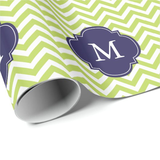 Kiwi-grünes u. blaues Zickzack-Muster-Monogramm Geschenkpapier (Rolleneckpunkt)