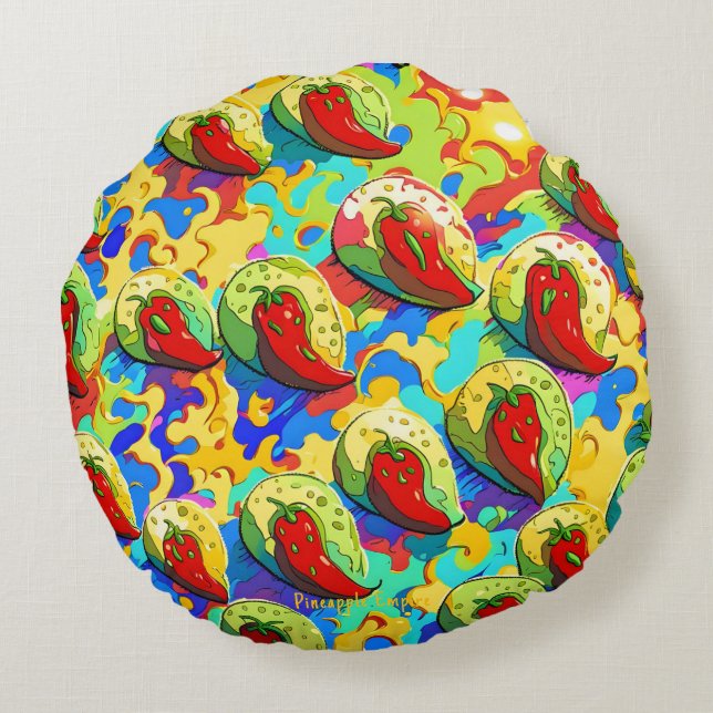 Kiwi Inferno - Ananas-Reich Rundes Kissen (Rückseite)