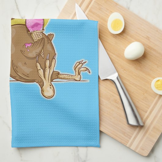 Kiwi isst Eiskrem Geschirrtuch (Viertel Falte)