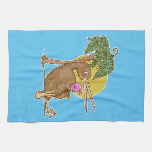 Kiwi isst Eiskrem Geschirrtuch (Horizontal)