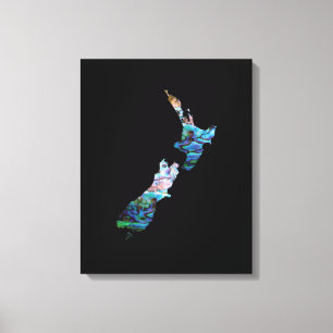 KIWI NEW ZEALAND MAP PAUA LEINWANDDRUCK