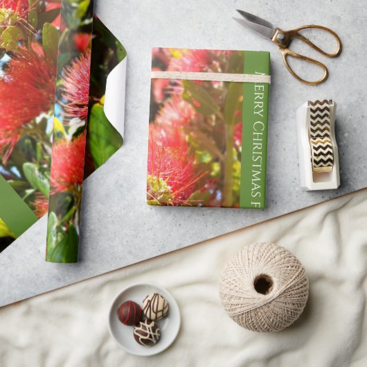 KIWI NZ RED GREEN POHUTUKAWA BLUME XMAS MESSAGE GESCHENKPAPIER (Basteln)