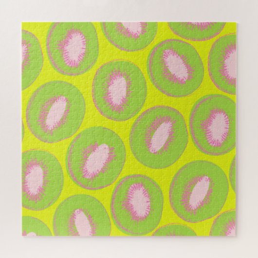Kiwi Pop Art Frucht Muster in Chartreuse und Rosa Puzzle (Horizontal)