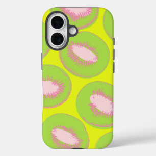 Kiwi-Pop-Art-Fruchtmuster in Chartreuse und Pink iPhone 16 Hülle