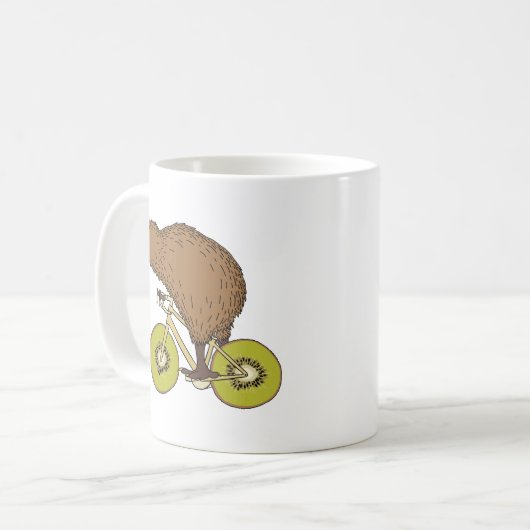 Kiwi-Reitfahrrad mit Kiwi-Rädern Kaffeetasse (Vorderseite Links)