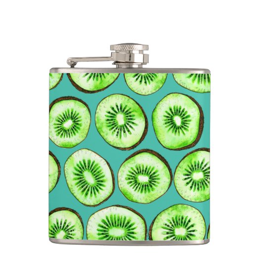 Kiwi-Scheiben auf Türkis Flachmann (Vorderseite)