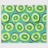 Kiwi-Scheiben auf Türkis Geschenkpapier (Flach)
