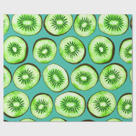 Kiwi-Scheiben auf Türkis Geschenkpapier (Flach)
