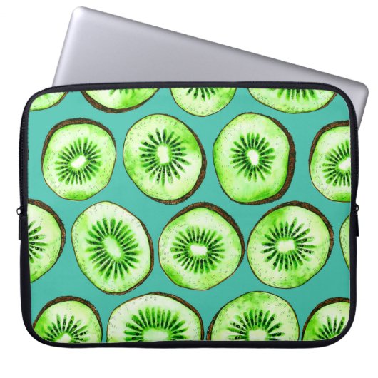Kiwi-Scheiben auf Türkis Laptopschutzhülle (Vorderseite)