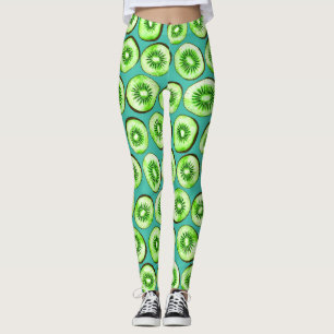 Kiwi-Scheiben auf Türkis Leggings