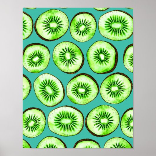 Kiwi-Scheiben auf Türkis Poster (Vorne)