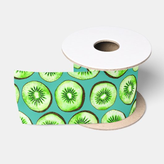 Kiwi-Scheiben auf Türkis Satinband (Spule)