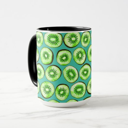 Kiwi-Scheiben auf Türkis Tasse (Vorderseite Links)