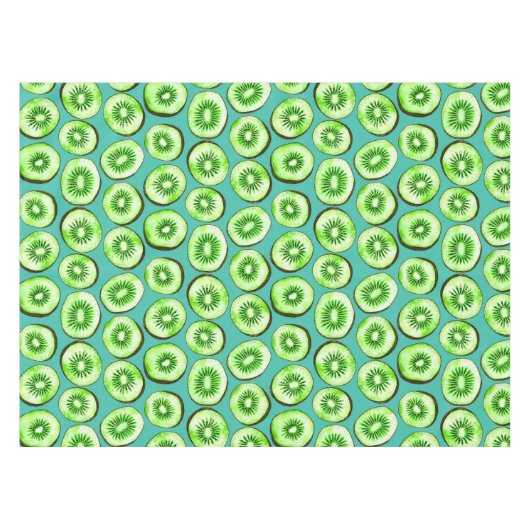 Kiwi-Scheiben auf Türkis Tischdecke (Vorderseite (Horizontal))
