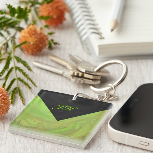 Kiwi-Schlag-grünes und schwarzes Monogramm Schlüsselanhänger (Vorderseite rechts)