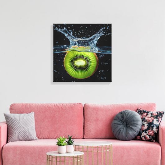 Kiwi Slice Splashing in Wasser Leinwanddruck (Insitu (Wohnzimmer))