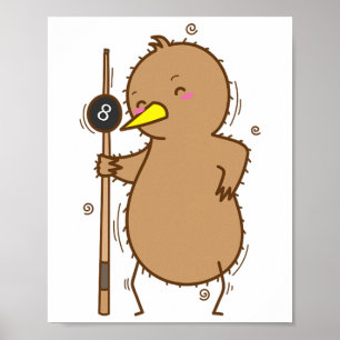 Kiwi spielt Bird and Frucht mit Billard Poster
