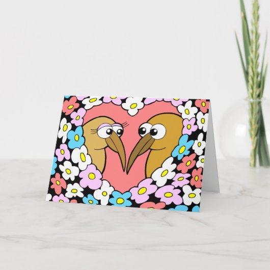 Kiwi Valentine mit Blume Grußkarte Feiertagskarte (Vorderseite)