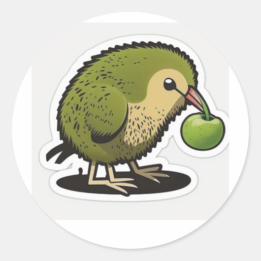 Kiwi-Vogel, der Kiwi-Früchte isst Runder Aufkleber (Vorderseite)