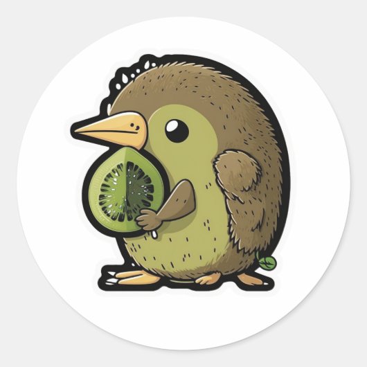 Kiwi-Vogel, der Kiwi-Früchte isst Runder Aufkleber (Vorderseite)