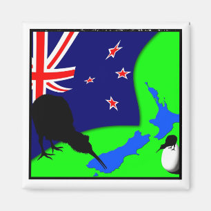 Kiwi-Vogel, Ei u. Neuseeland-Karte (Zeichnen) Magnet