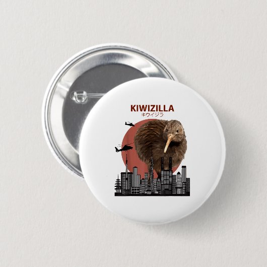 Kiwizilla Funny Kiwi _ New Zealand Bird Lovers Gif Button (Vorne & Hinten)