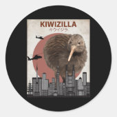 Kiwizilla Funny Kiwi New Zealand Bird Lovers Gift Runder Aufkleber (Vorderseite)