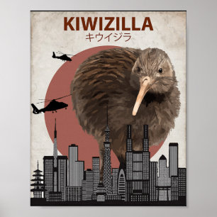 Kiwizilla Lustiger Kiwi Neuseeland-Vogelliebhaber- Poster