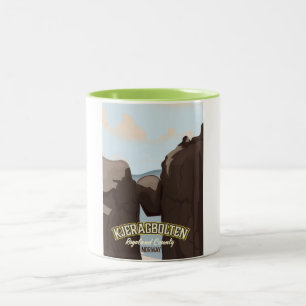 kjeragbolten Nowegian Reiseplakat. Zweifarbige Tasse