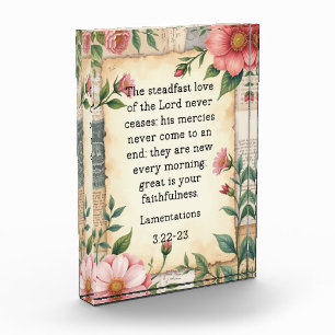 Klagelieder 3:22–23 Vintage-Blumendesign Fotoblock