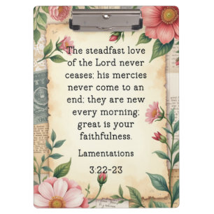 Klagelieder 3:22–23 Vintage-Blumendesign  Klemmbrett