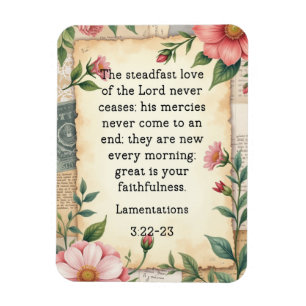 Klagelieder 3:22–23 Vintage-Blumendesign Magnet