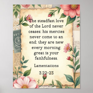 Klagelieder 3:22–23 Vintage-Blumendesign Poster