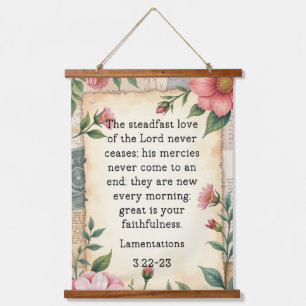 Klagelieder 3:22–23 Vintage-Blumendesign Wandteppich Mit Holzrahmen