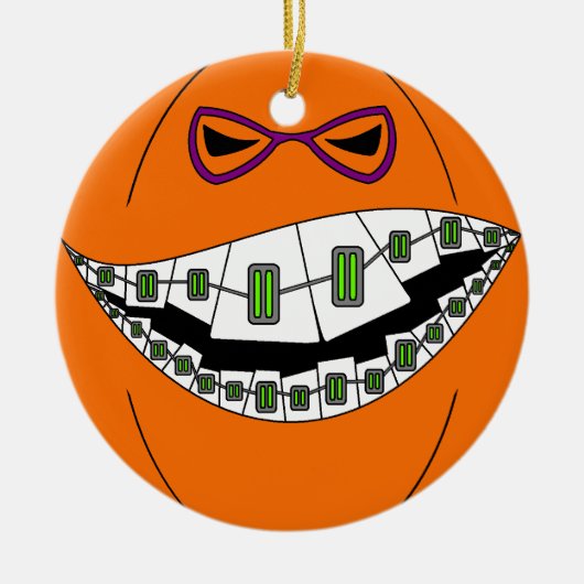 Klammer-Kürbis-Halloween-übles Grinsen Geeky Nerdy Keramik Ornament (Vorne)