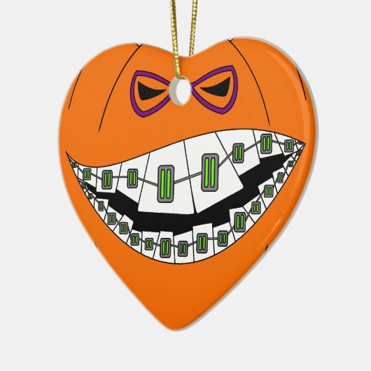 Klammer-Kürbis-Halloween-übles Grinsen Geeky Nerdy Keramikornament (Links)