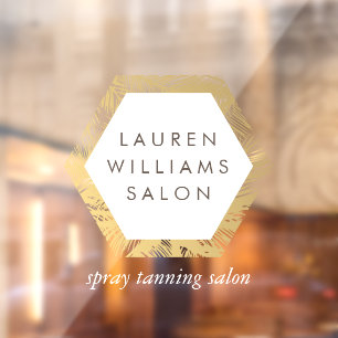 Klammern des Fensters "Golden Palms Spray Tanning Fensteraufkleber