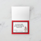 Klapper Dank, dass Sie roten Punkt Sock Monkey Toy Dankeskarte (Innenseite)