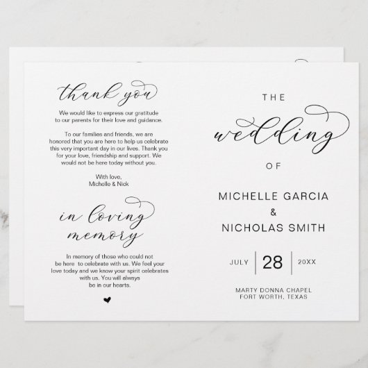 Klapperbare Hochzeitsprogramme im eleganten Luxust (Vorne/Hinten)