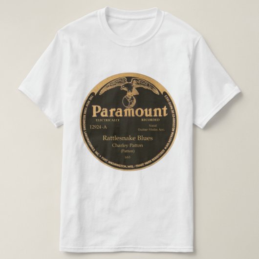 "Klapperschlangen-Blues" Charley Patton auf T-Shirt (Design vorne)